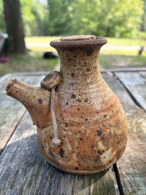 MCM Studio Pottery Oil Vinegar Cruet Bottle Cork Stopper Brown Glaze Rustic